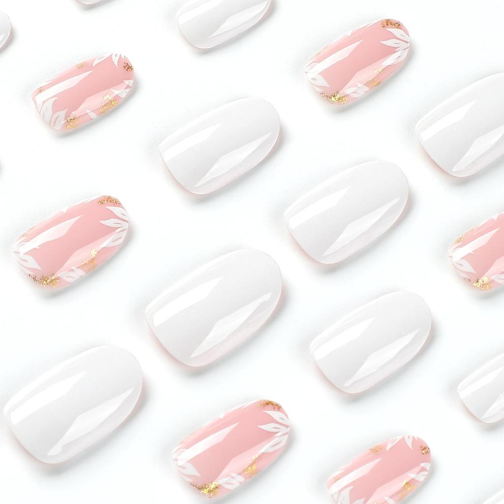 Solid White Short Round Fake Nail Tips - Simple Wearable Nail Art Stickers