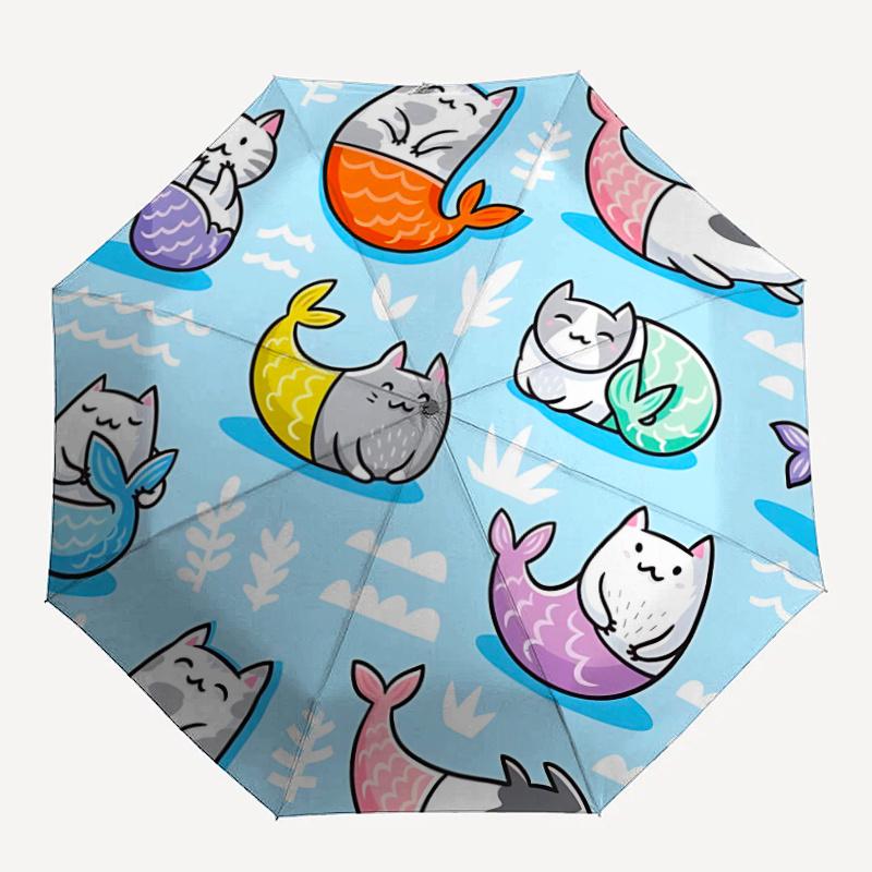 

1pc Mermaid Cats Automatic Open/close Umbrella, 8-Rib sturdy structure, Portable Travel Umbrella, Parties, Everyday Useb007