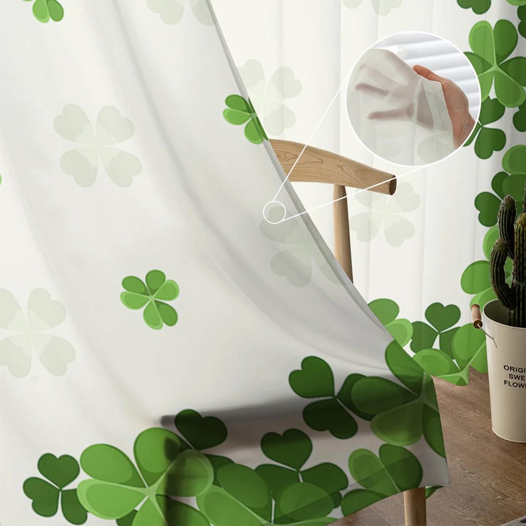 St Patrick Day Curtains Living Room Kitchen Clover Leaves Tulle Luck Wealth Irish Design Chiffon Curtain Light Filtering Polyester Area Window