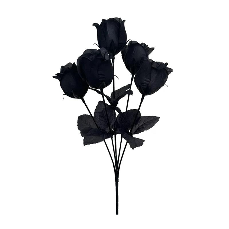 12pcs Dark Gothic Style Artificial Black Rose Flowers Bouquet for Wedding Bridal Shower Home Decor Valentines Day Gift