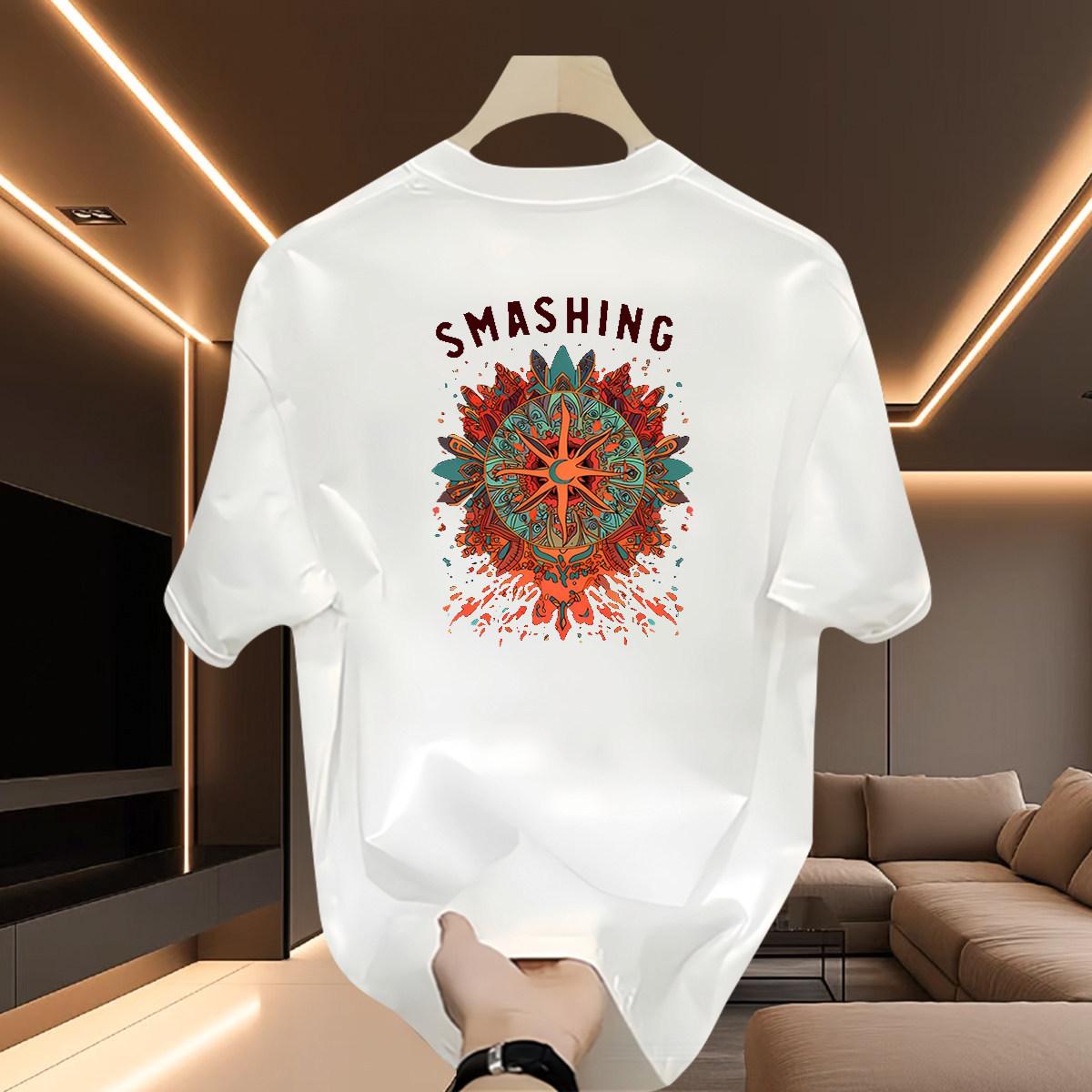 

100% Pure cotton summer new men s short sleeved T-shirt top, loose and trendy half sleeved T-shirt XXXL білий