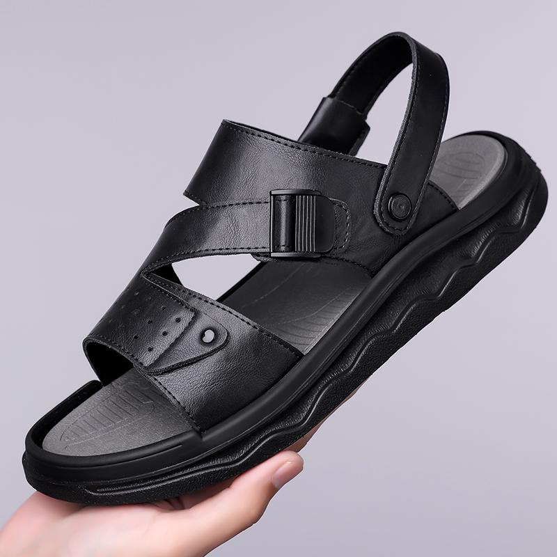 

Fashion New Outdoor Leather Sandals Non-slip Beach Flats Dual-Purpose Male Slippers Travel Open-toe Half Drag Mens Fashion Summer Shoes 44 чёрный