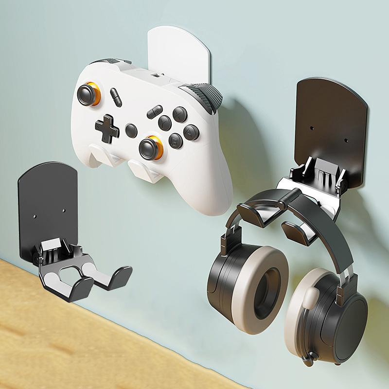Bohrloser Halter für Spielkonsolen-Controller - Robuster Kunststoff-Wandmontage-Hängehalter mit Kopfhörerhalter, Faltbar