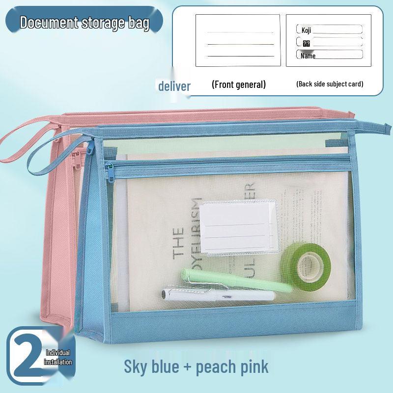 Dual-Layer Zippered Mesh File Bag for Students