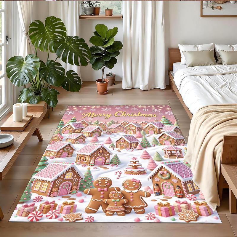 Christmas Printed Square Area Rug Soft Non Slip Floor Carpet For Bedroom Holiday Gift