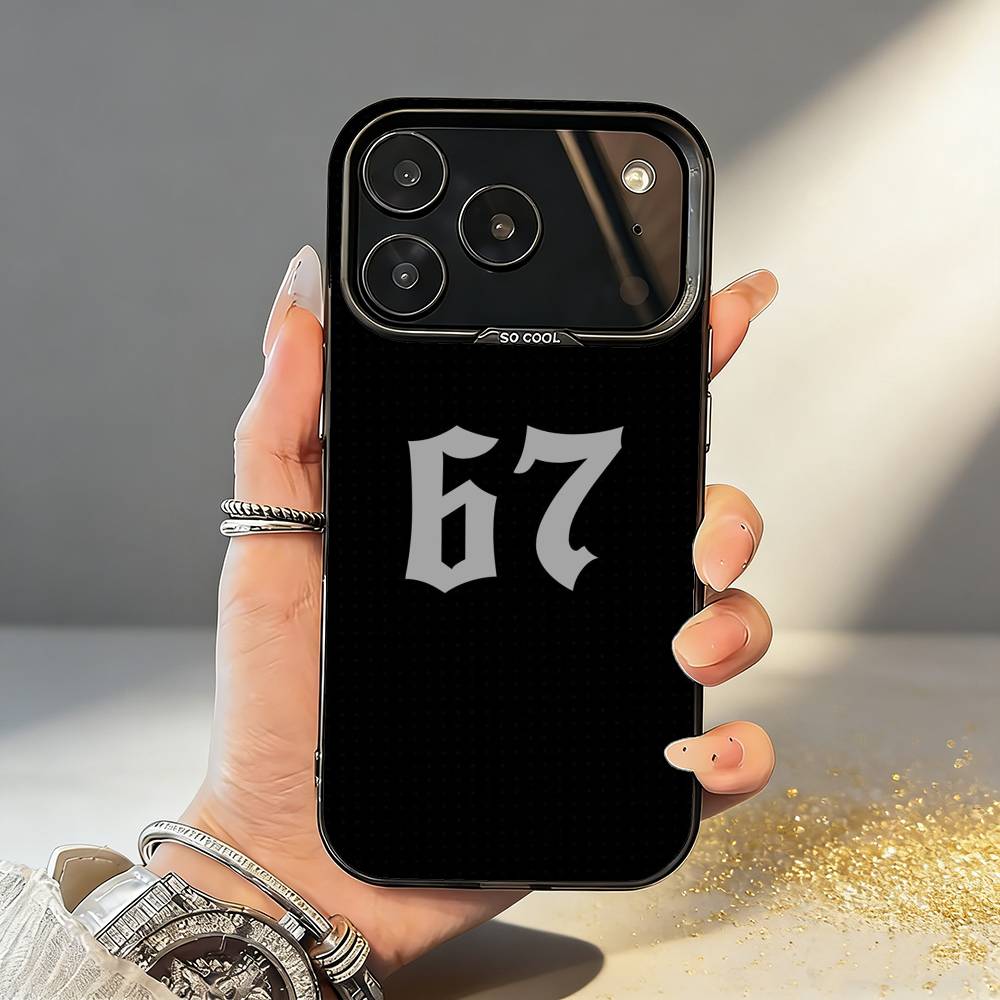 67 Six Seven Coque de téléphone pour iPhone17,16,15,14,13,12,11,Pro,MAX Gris Mat Silicone Noir Housse