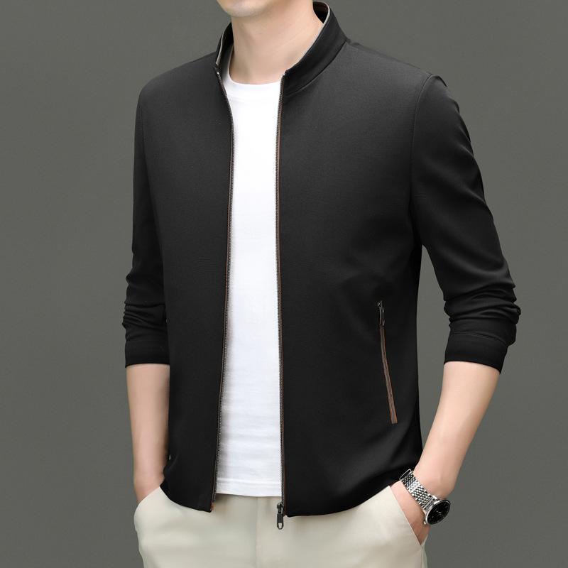 Genuine Men's Jacket Spring and Autumn New Style Mulberry Silk Business Casual Stand Collar Administrative Cadre Men's Jacket