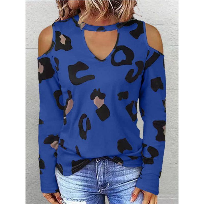 European and American Cross-Border Export Foreign Trade Autumn and Winter Fashion Casual Women's Long-Sleeved T-shirt Loose Plus size Sexy Top Print