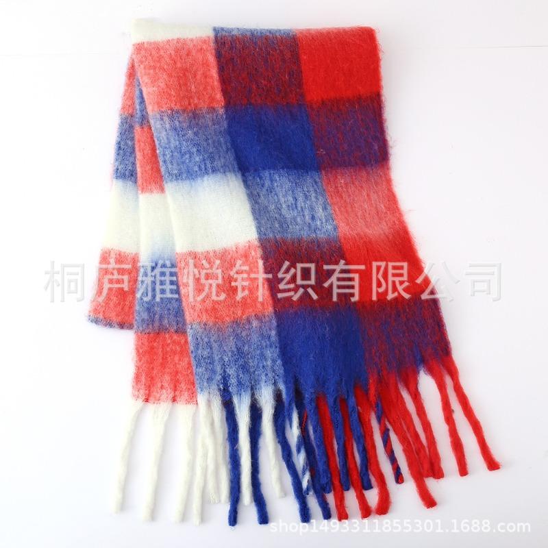 Premium color plaid scarf women's winter warm scarf mohair thickened scarf versatile shawl