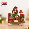 Christmas Shelf Decor Book Lover Gifts for Women, Just A Girl Who Loves Wooden Plaque, Holiday Ornaments 2D Flat Reading Block Sign with Stand