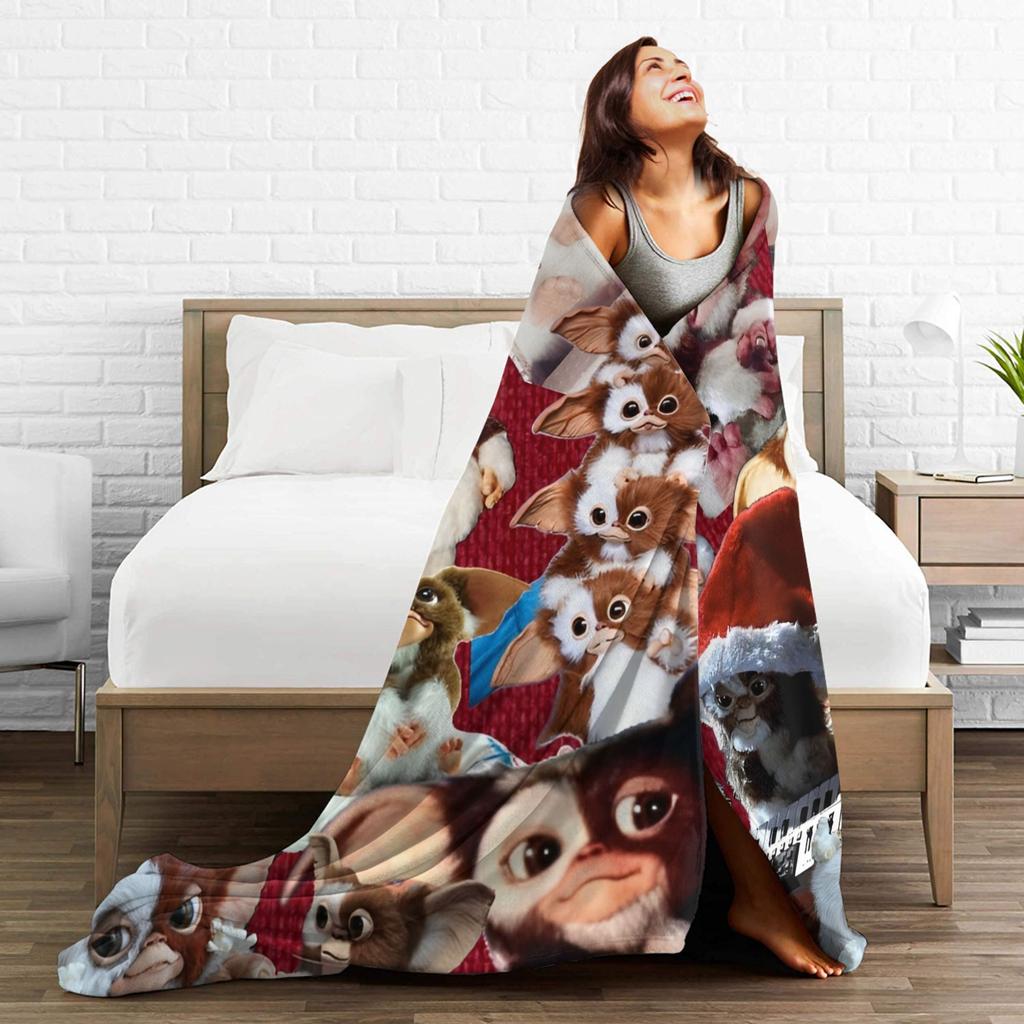 Gizmo Mogwai Monster Gremlins Flannel Blanket for Home Decor Airplane Travel Aesthetic Bedspread Sofa Bed Cover