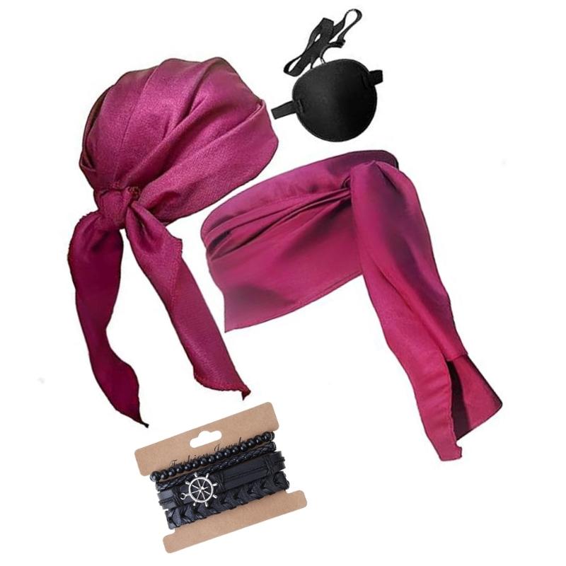 Pirate Costume Accessories Set Pirate Head Scarf,Sash Bracelet Eye Patches Halloween Medieval Renaissances Costumes
