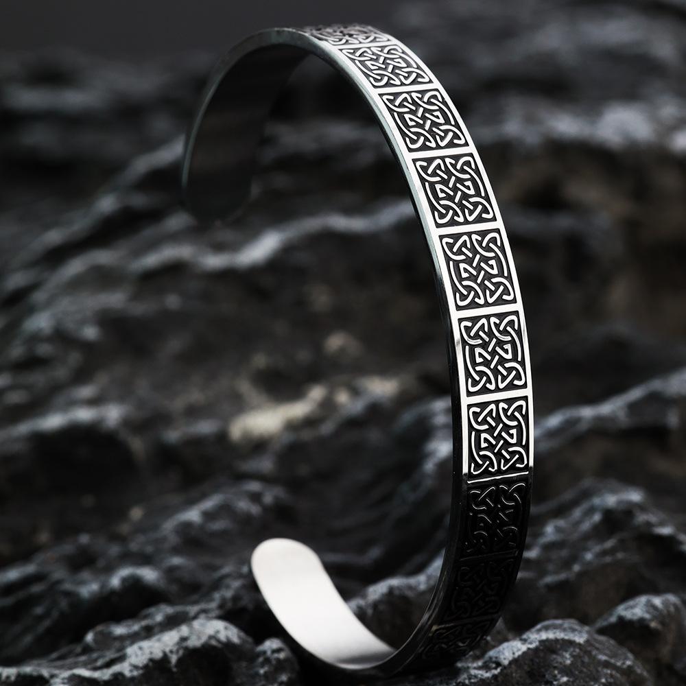 Vintage Stainless Steel Open C-Shaped Solid Celtic Knot Bracelet Unisex