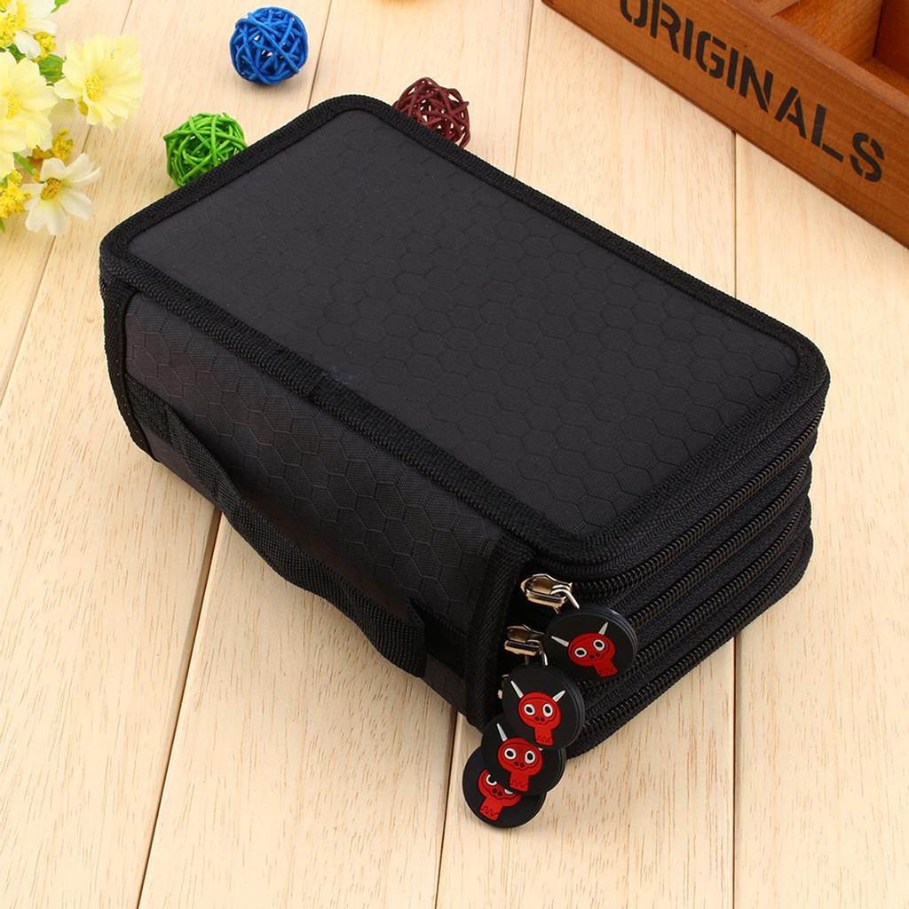 72 Inserting Super Large Capacity Multilayer Pencil Pen Bag Pouch Cosmetic Case Black