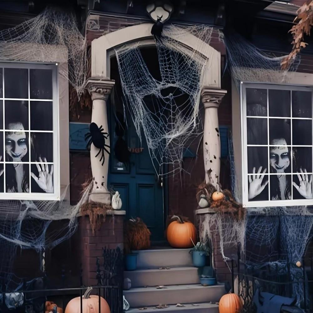 2D Flat Halloween Curtain Silhouettes Zombie Devil Monster Background  Halloween Props