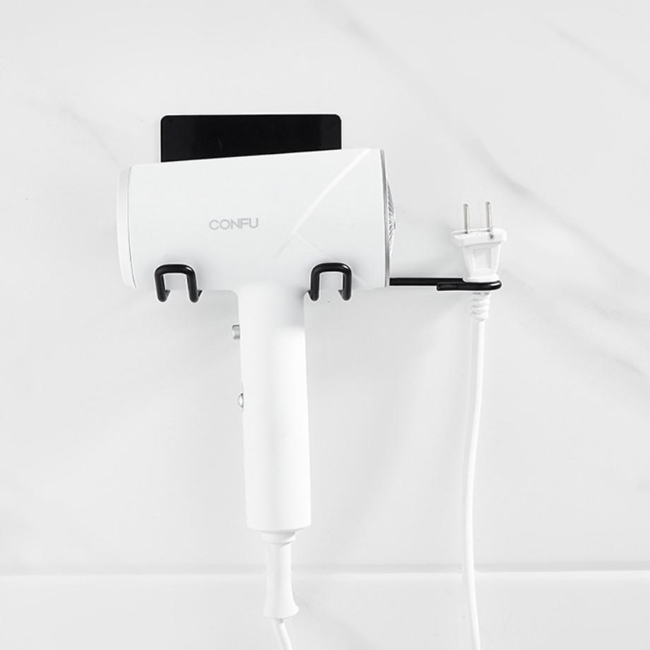 Support de Sèche-Cheveux pour Salle de Bain Noir Mat