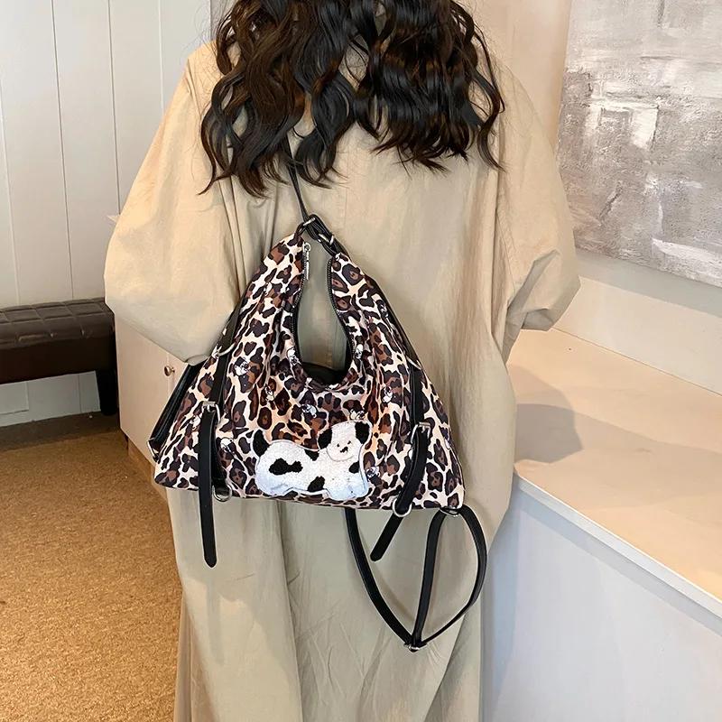 Large-capacity Commuter Backpack Bag Women's  New Fashion Leopard Print Shoulder Bag Versatile Casual Niche Tote Bag