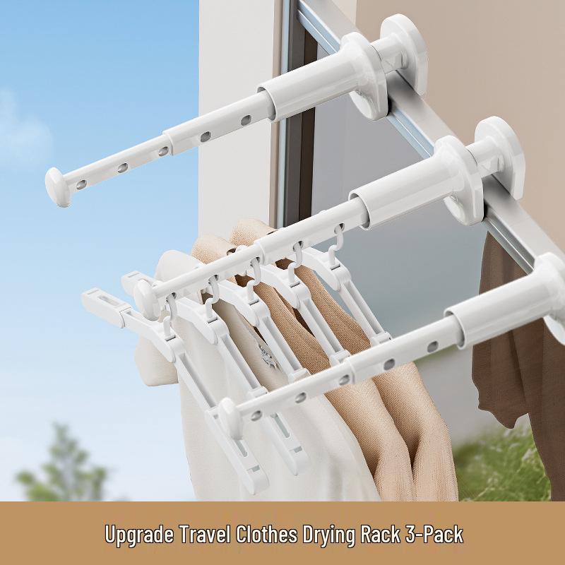 Portable Folding Travel Clothes Rack - Telescopic No-Punch Hanger for Indoor Drying