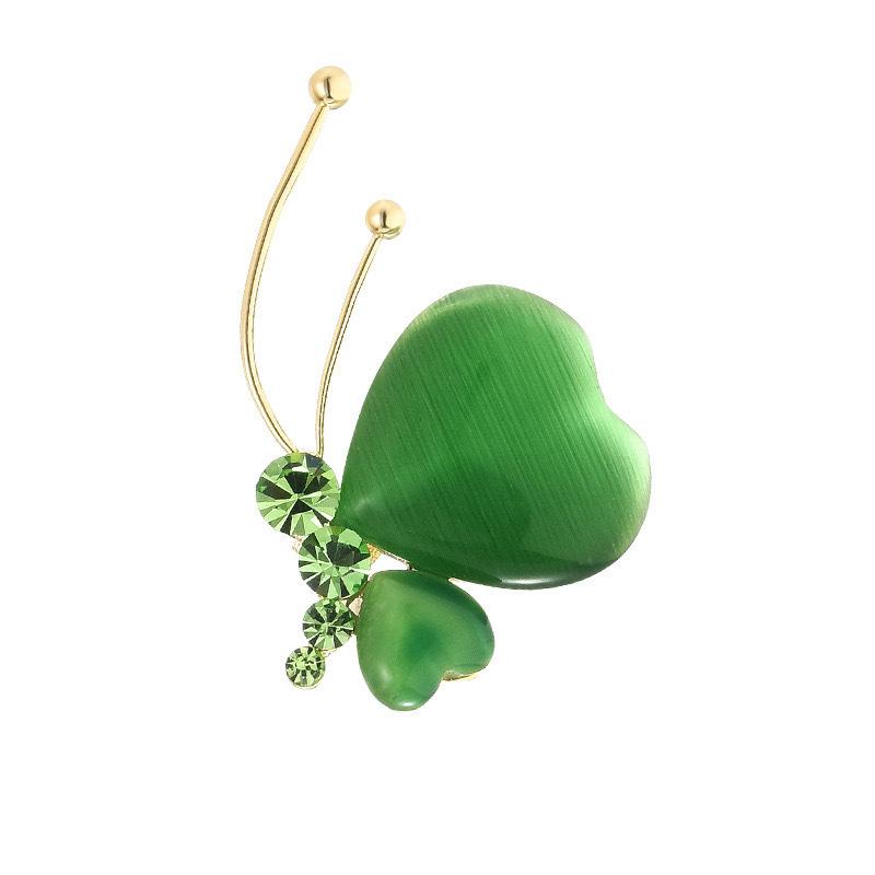 Emerald Cat's Eye Butterfly Brooch