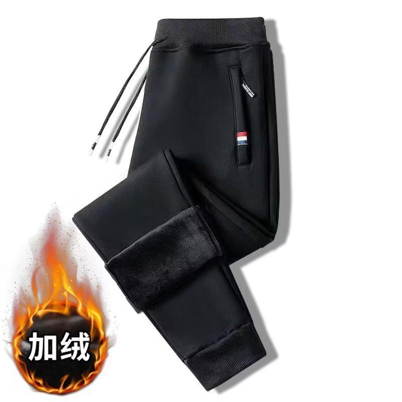 

Fleece Pants Men s Autumn and Winter New Fleece Thickened Large Size Three-color Standard Zipper Sports Trousers M