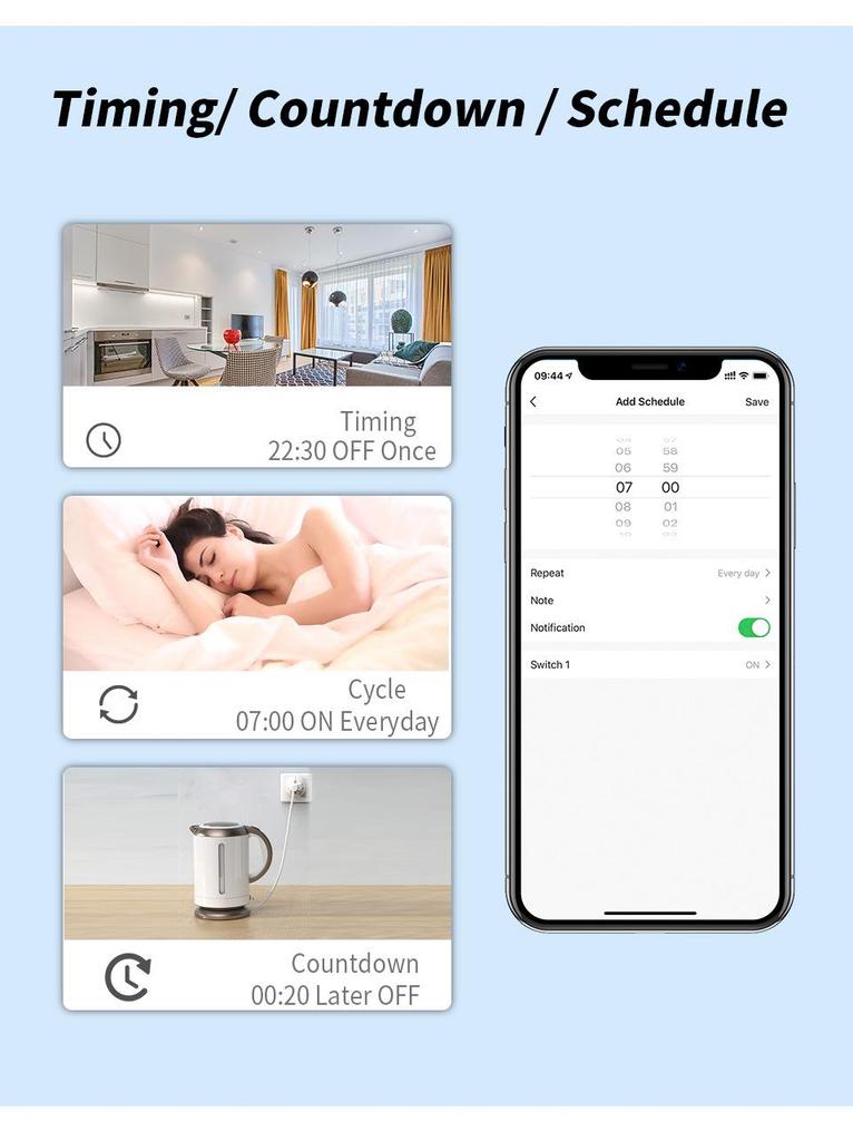 Smart WiFi Socket EU Timer Plug with Alexa/Google Voice & App Control