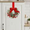 7 Inch Christmas Door Wreath with Bow Ribbon Red Berry Christmas Cabinet Wreath for Door Windows Wall Outdoor Xmas Decoration