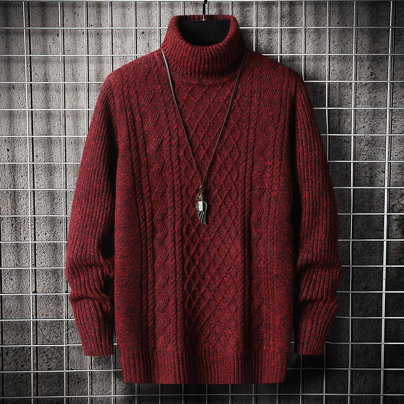 Men's Solid Color Jacquard Knit High Collar Double Lapel Sweater