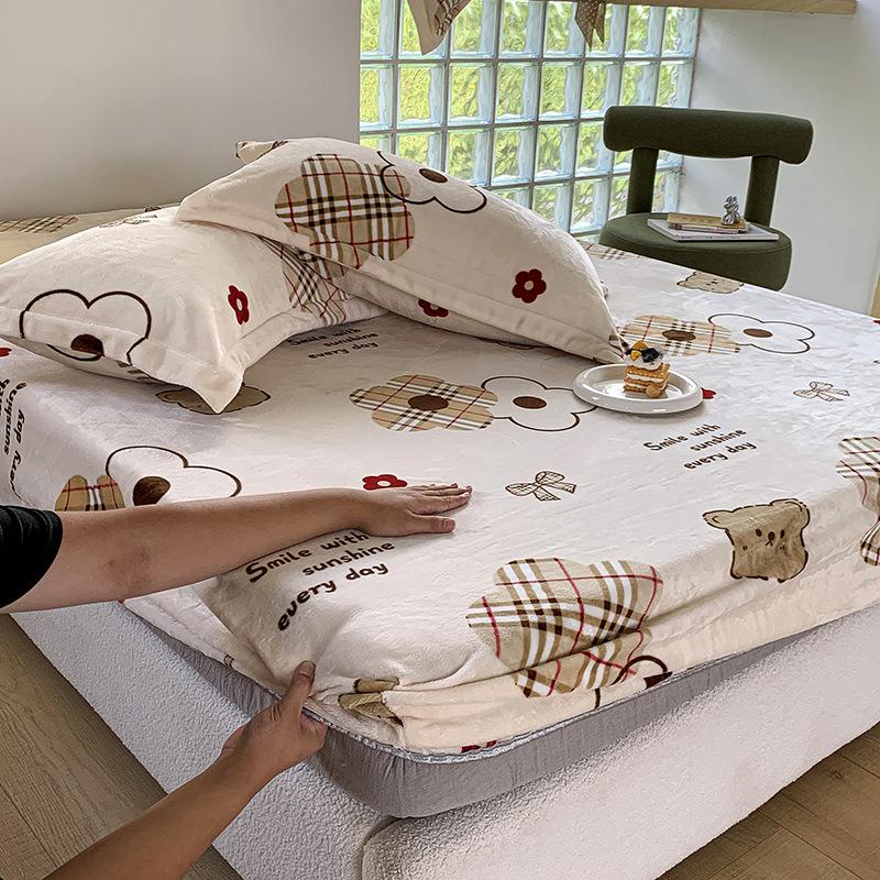 New A-class Milk Fleece Bed Sheet Thickened Warm Mink Fleece Mattress Cover Fully Wrapped