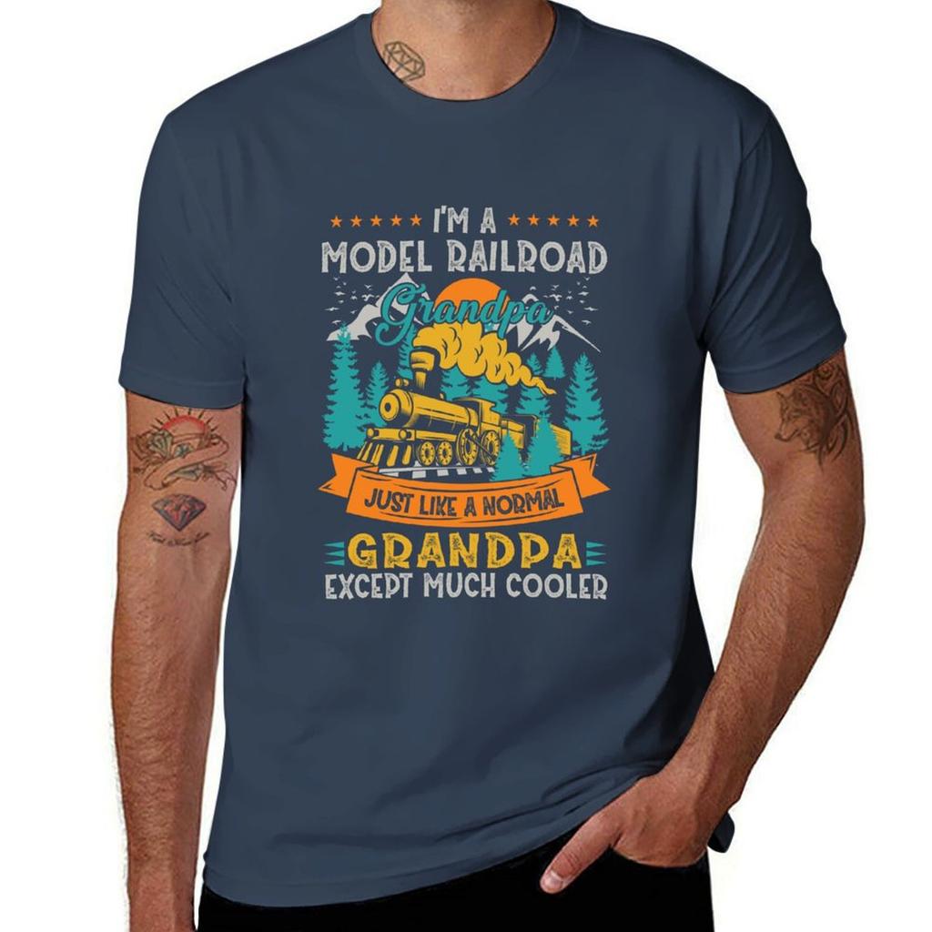 Vintage Railroad Train Grandpa For Model Trains Papa Dad Unisex TShirt Trendy Casual Short Sleeve Shirt