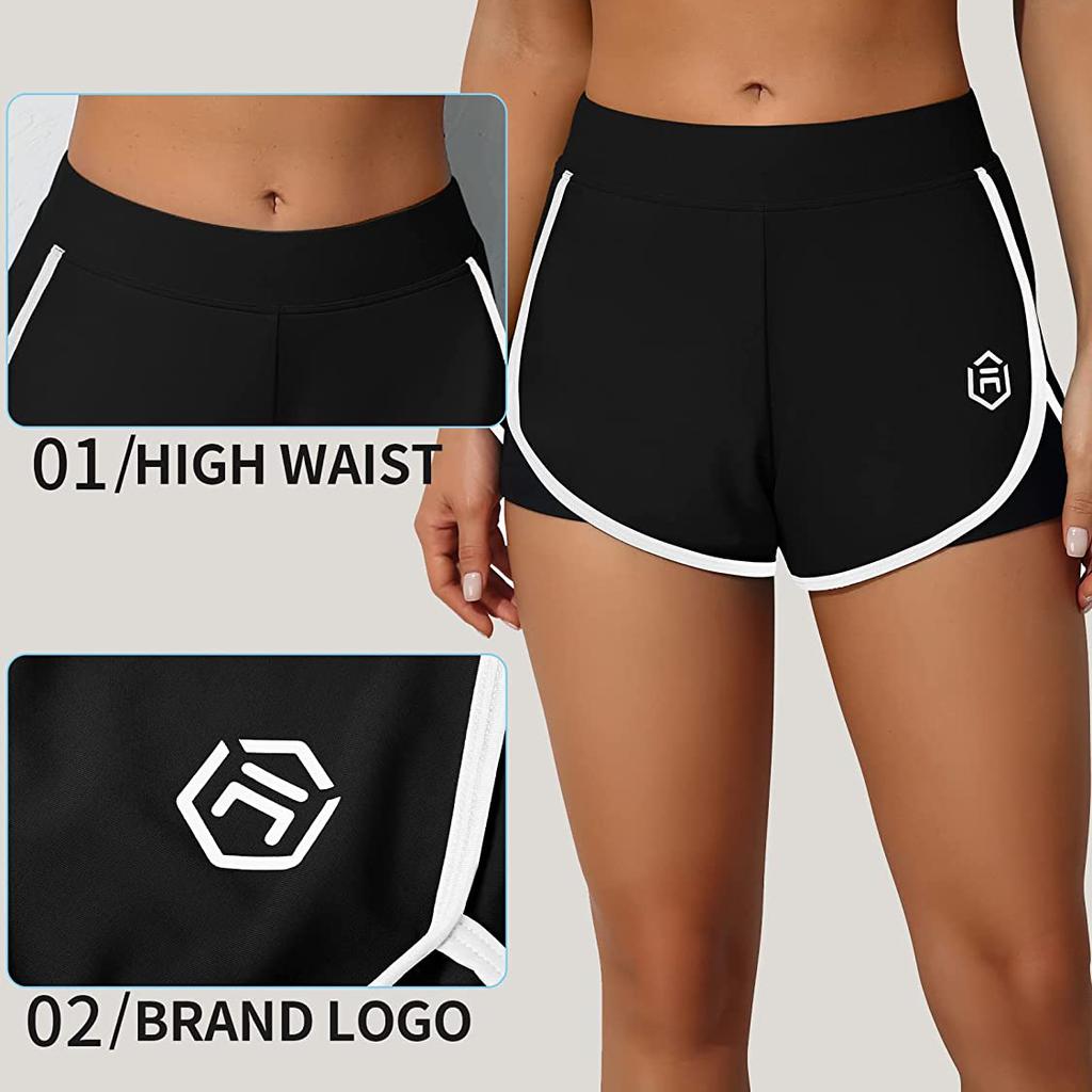CHARMLEAKS Women High Waist Swim Shorts Workout Fitness Tankini Bottom Swimming Bottom Board Short Beach Wear