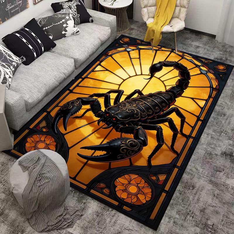 "Black Scorpion Design Carpet with Golden Sun Background Decor" Suitable for use as an anti-slip for living room bedroom sofas