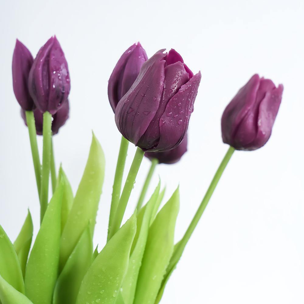 Autumn Cherry Tulip Bouquet, Soft Rubber Material, Living Room Light Luxury Indoor Dining Table High-End Simulated Flower Decoration