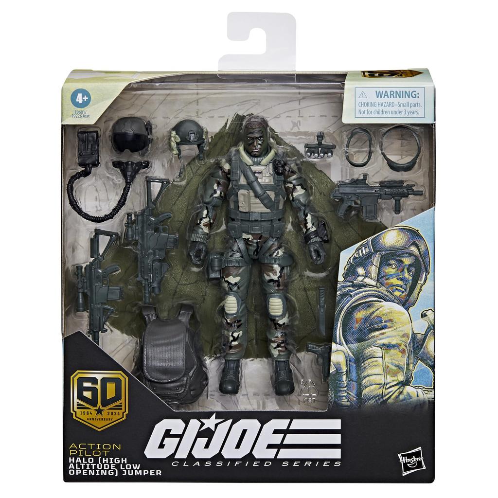 G.I. Joe Classifieds 60th Anniversary Action Pilot - Halo (High-Rise, Low-Rise) Jumper, 6-inch Action Figure with Parachute & 18 Accessories