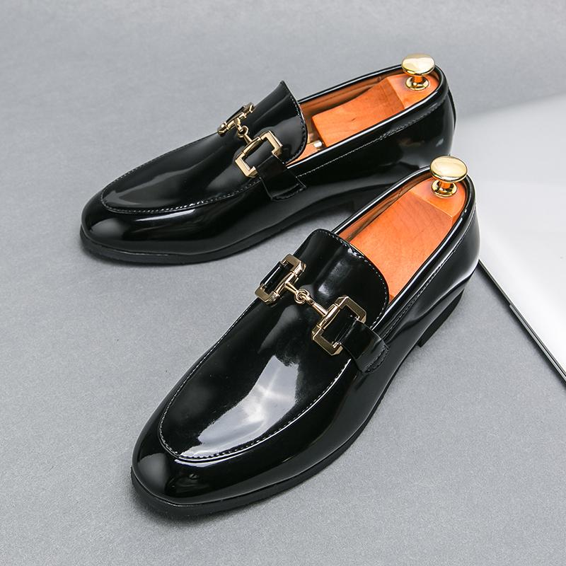 Men Fashionable Loafers Black Patent Leather European Style One Foot Casual Business Brand Formal Shoes Size 38-46 Men Shoes