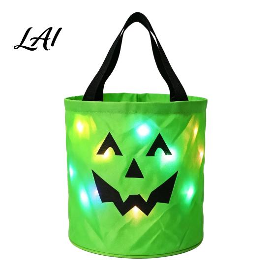 Große Vorratsbehälter für Süßigkeiten Halloween Leuchtende Kürbis-Tasche LED-Leuchtender Trick-or-Treat-Eimer Dekorative Behälter Süßigkeiten Wiederverwendbar Wasserdicht