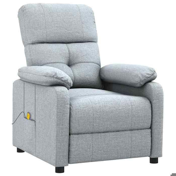 Fauteuil de massage - MAISON EXCLUSIVE - Tissu gris clair - 3 positions inclinables - 6 points vibration - Télécommande
