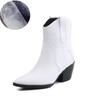 Pointed Toe Western Cowgirl Chelsea Ankle Boots Shoes Women Cossacks Cowboy Boats Wedges Femal Botas Mujer 33-45Black White