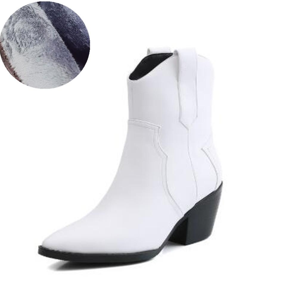 Pointed Toe Western Cowgirl Chelsea Ankle Boots Shoes Women Cossacks Cowboy Boats Wedges Femal Botas Mujer 33-45Black White