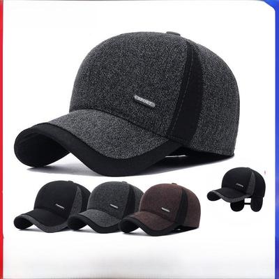 Casquette de baseball en laine d'hiver pour homme avec cache-oreilles - Chapeau chaud tendance pour papas d'âge moyen et âgés