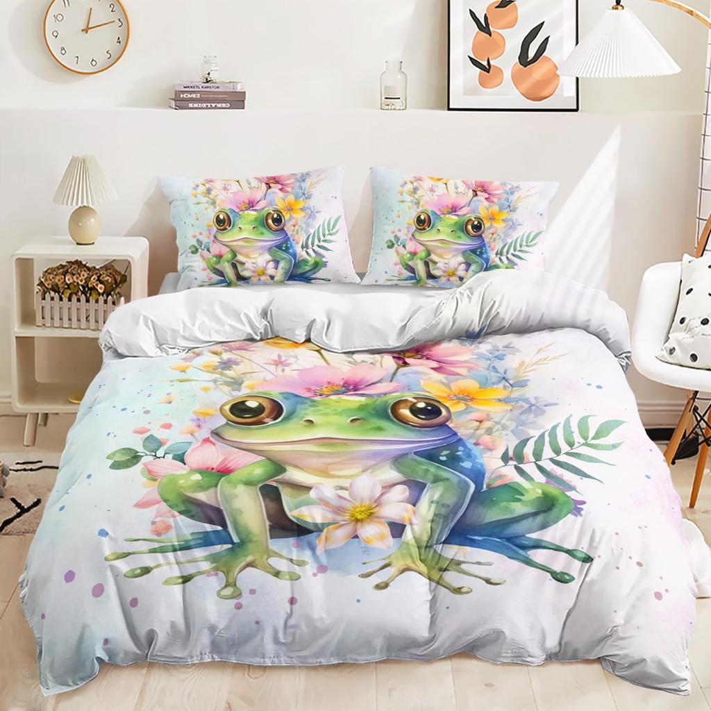 Funny Smoking Frog Duvet Cover Set King Bedding Set Boho Moon Stars Botanical Fungus Mushroom Comforter Cover Children Bedding