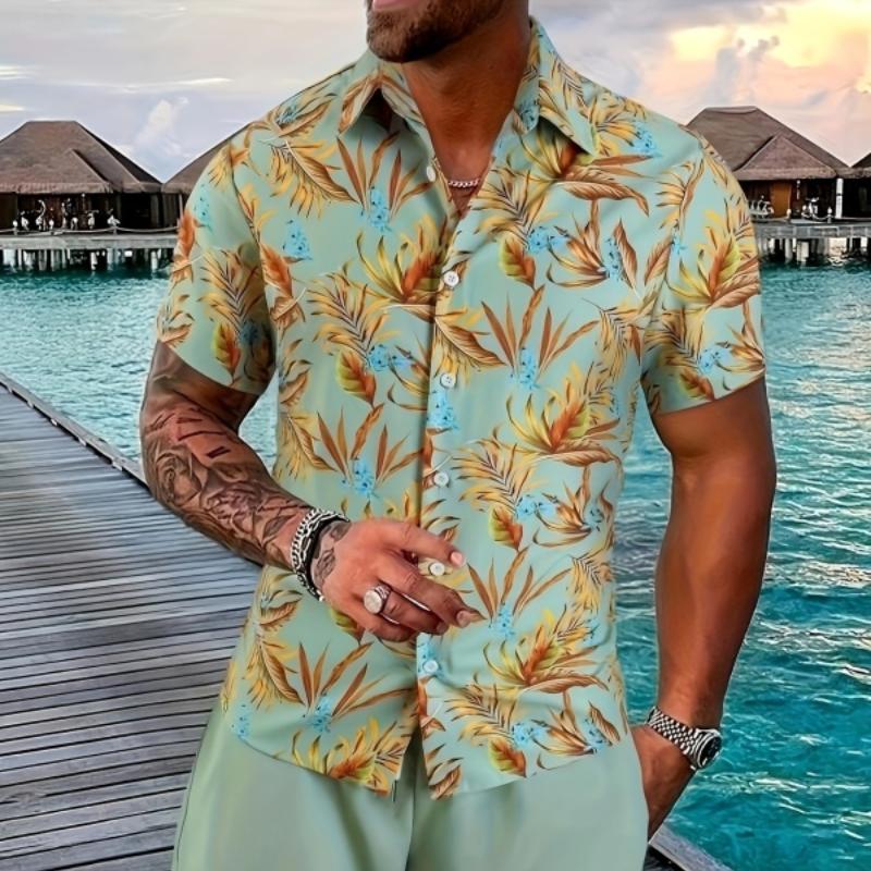 The Latest Men's Suit In Printed Patchwork Lapel Short Sleeve Shorts Sports Beach Suit S-3XL