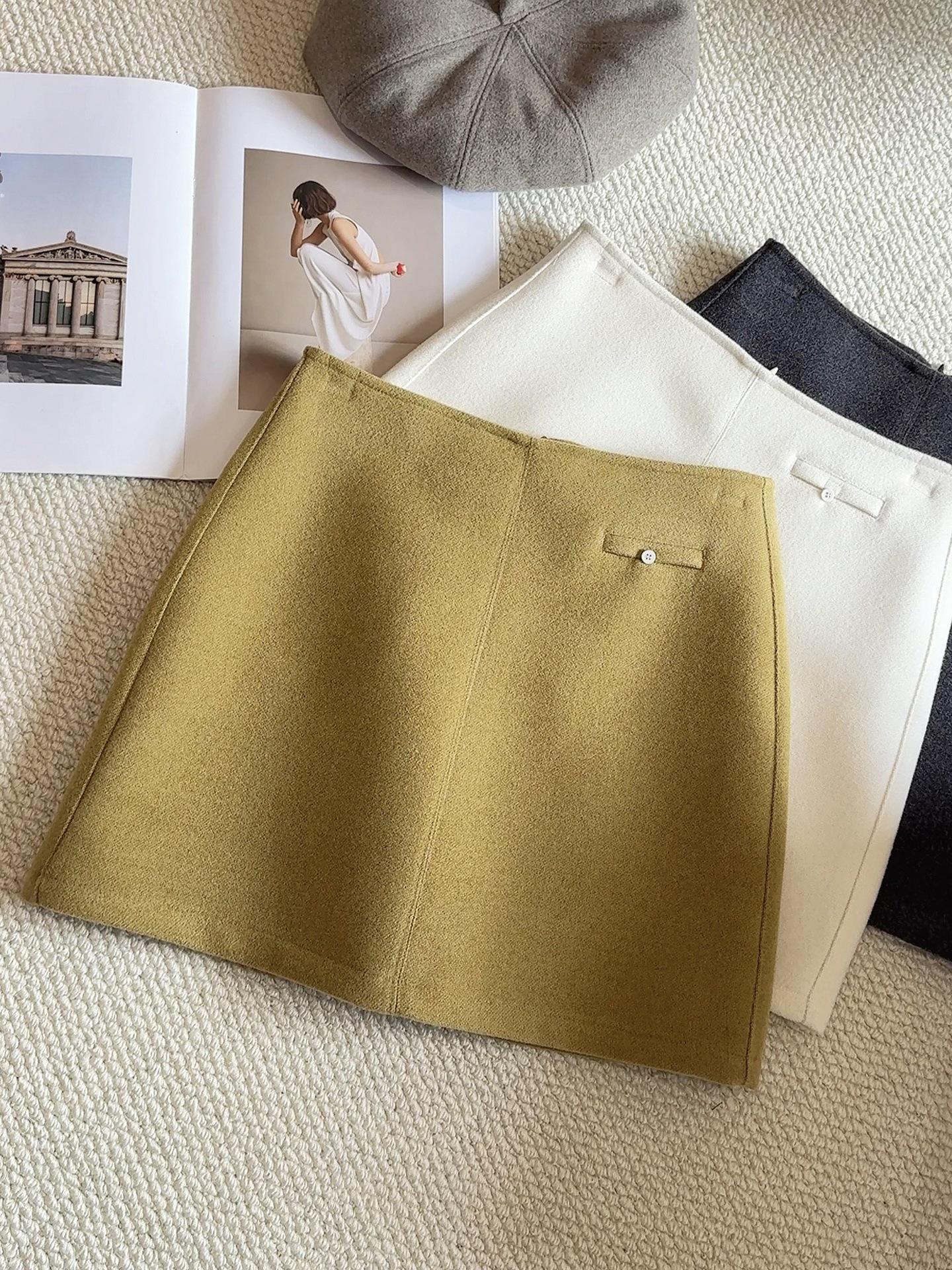 Petite High-Waisted Wool A-Line Skirt: Korean Style 2025 Autumn/Winter M жёлтый/горчичный