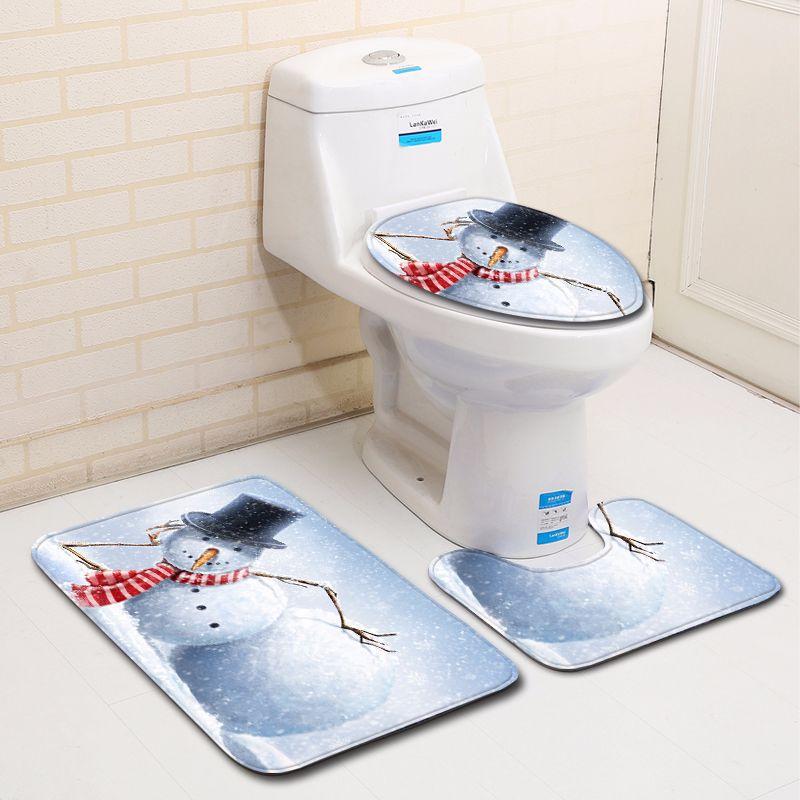 3D Schneemann Badezimmer Toilette Dreiteiliger Bodenmatten Türvorleger Badezimmerteppich