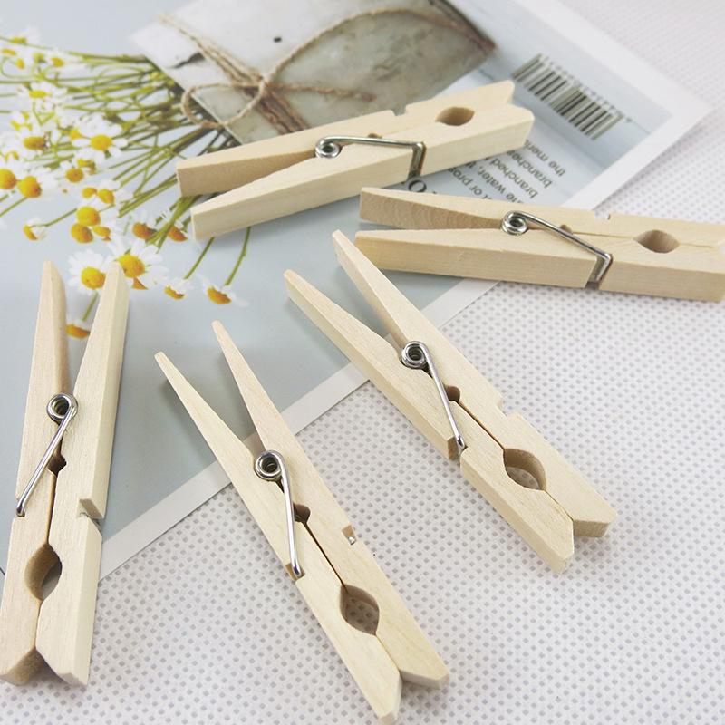100 Natural Wood Photo Clips: Assorted Sizes for DIY Decoration, Small Wooden Clips in Natural Color