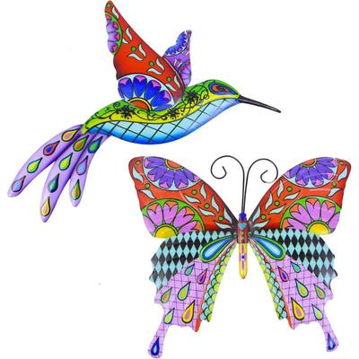 2ks Kovový kolibřík Butterfly Wall Art Decor Zahradní dekorace na zeď