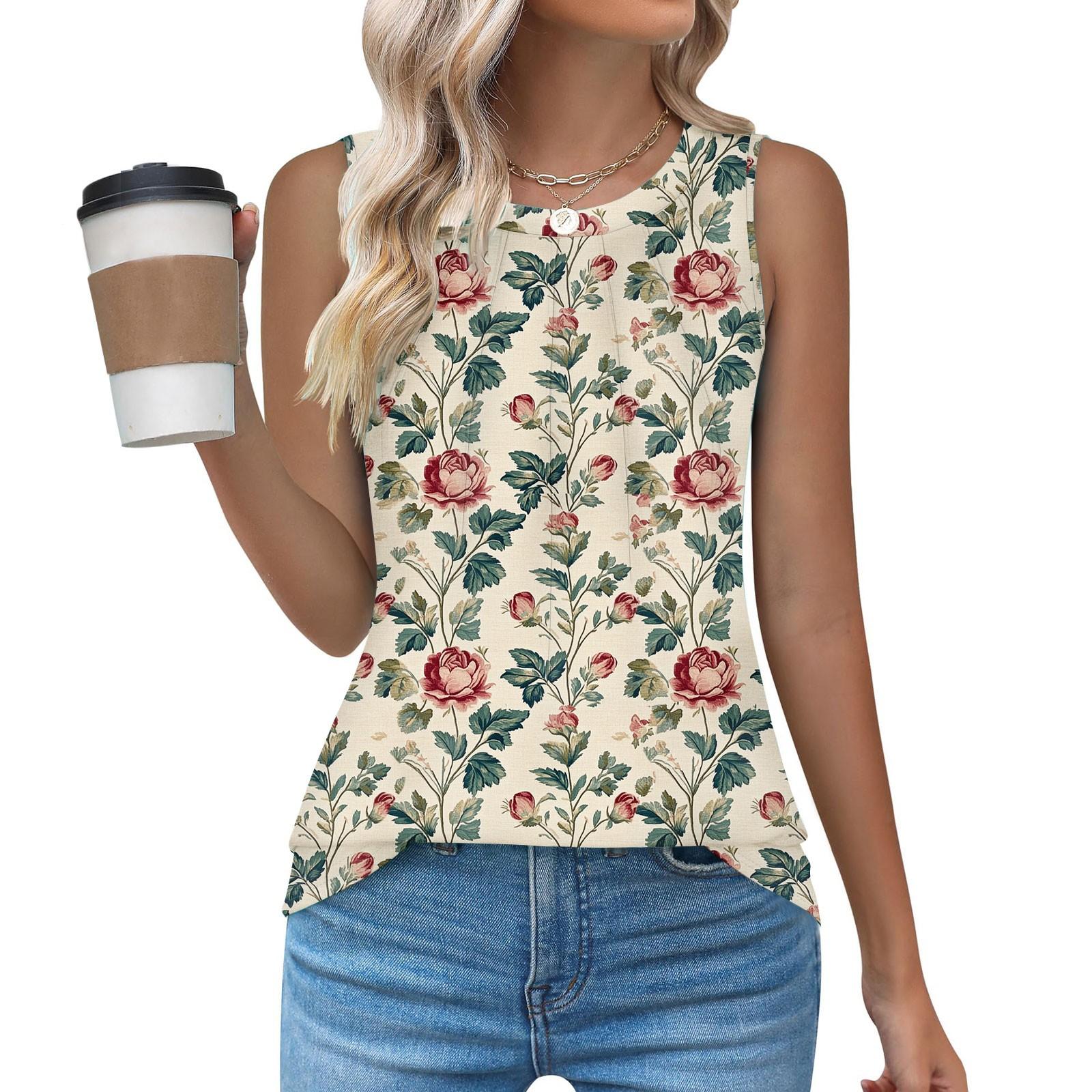 Womens Casual O Neck Loose  Sleeveless Top T-shirt  Summer Tank Tops For Women Tank Camisole Sleeveless Basic Tops XXL