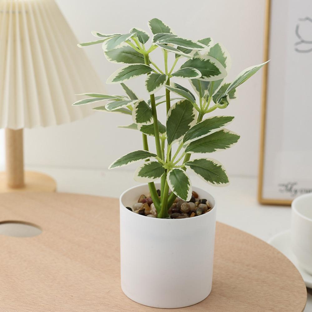 Real Touch 22cm Artificial Potted Plants Schefflera Octophylla Leaves Bonsai Plants Plastic Branch 3D Green Plant Potted Home