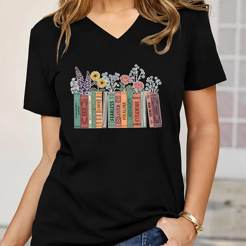 Women Tshirts Book Flowers Country Music Lover Shirt Vneck Short Sleeve Tee FeUnisex Book Lover Gifts Fashion Casual Tee Shirt