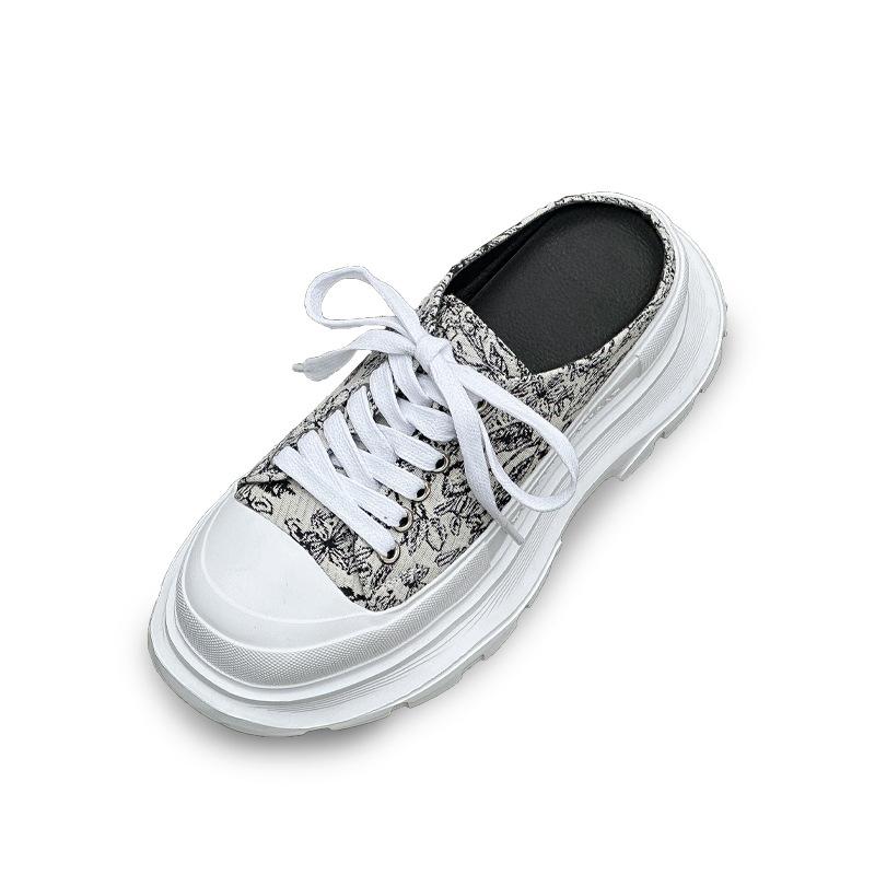 Canvas halfpantoffels met dikke zool, zomer nieuwe nationale stijl borduurwerk, super populair, kleine casual luie slipper