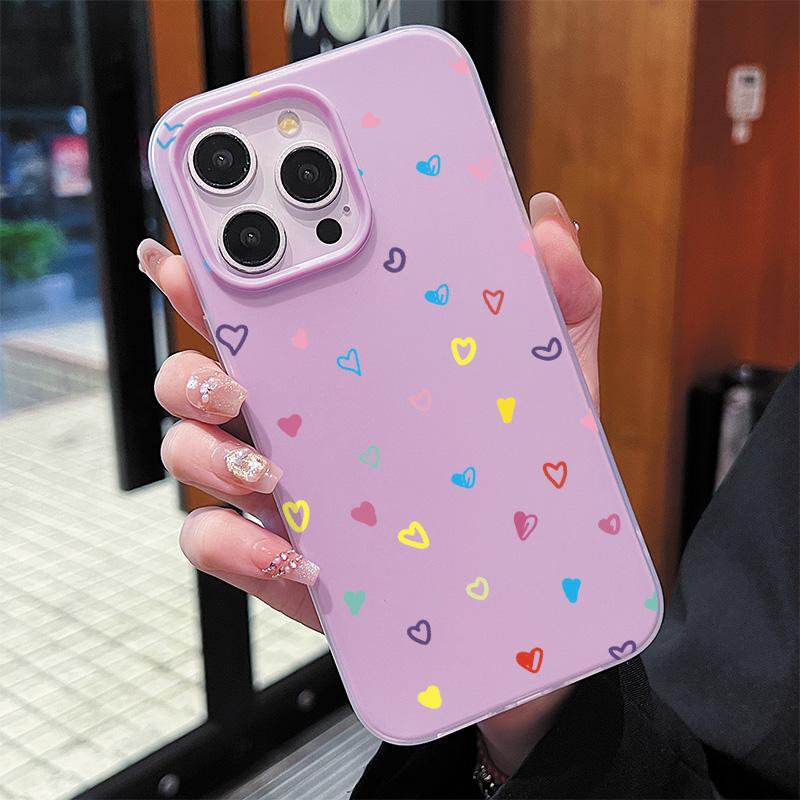 Matte Frosted Skin Feel Casing PC+TPU 2in1 Heart Shape Patterned Printed Protective Cover Soft Back Case for iPhone 17